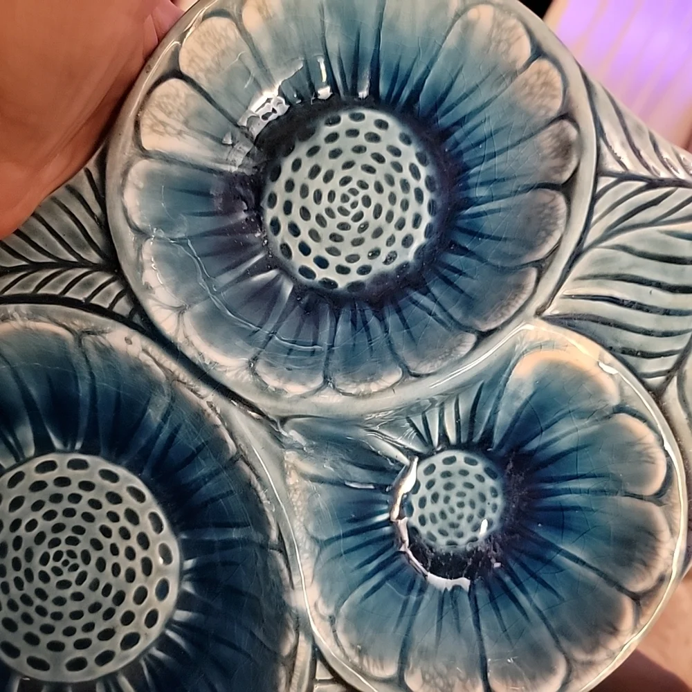 Elegant Blue Floral Ceramic Serving‎ Platter